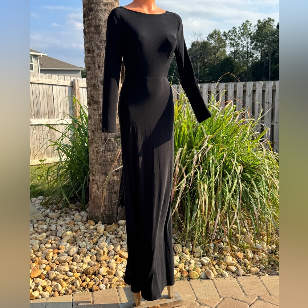 Abyss By Abby Classy Black Long Sleeve Backless Maxi Dress size XS